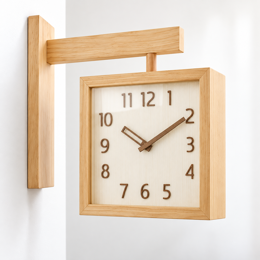 Wooden Corner Wall Clock – Double-Sided Pendulum Clock