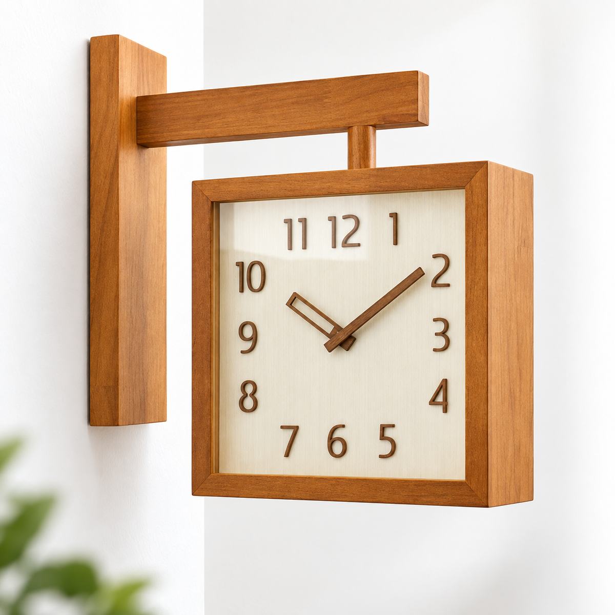 Wooden Corner Wall Clock – Double-Sided Pendulum Clock