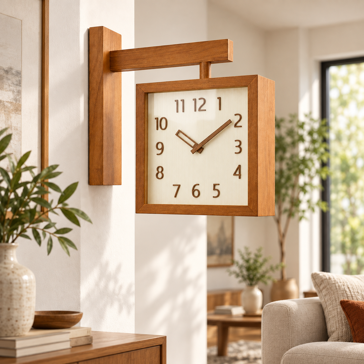 Wooden Corner Wall Clock – Double-Sided Pendulum Clock