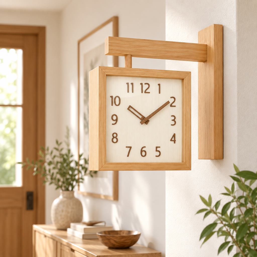 Wooden Corner Wall Clock – Double-Sided Pendulum Clock