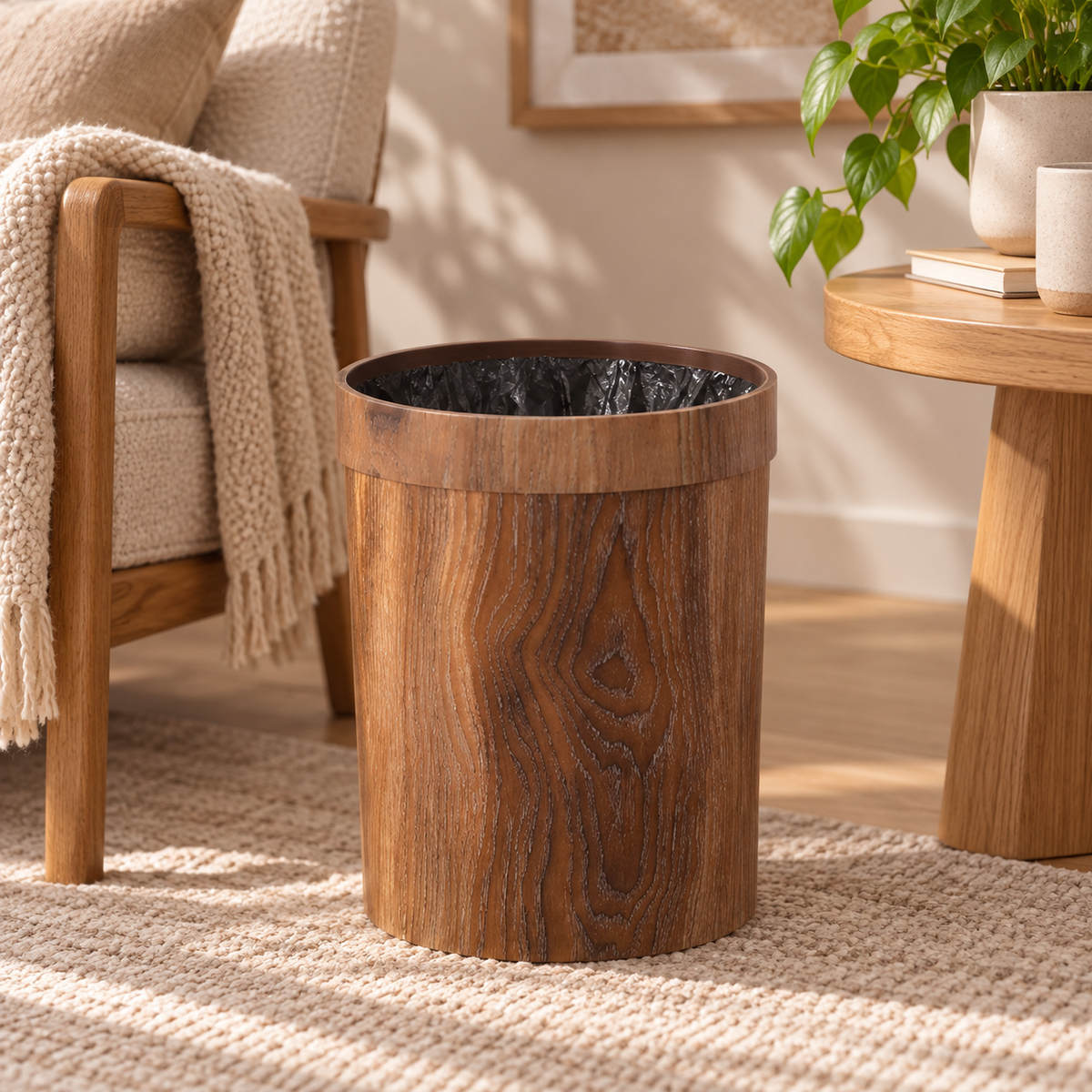 Wooden Trash Can with Lid – Minimalist Bathroom Waste Bin
