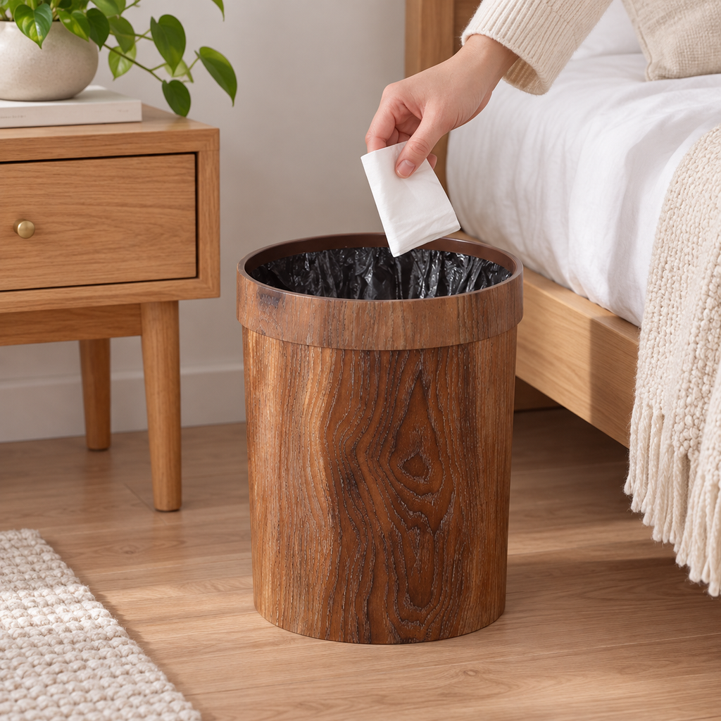 Wooden Trash Can with Lid – Minimalist Bathroom Waste Bin