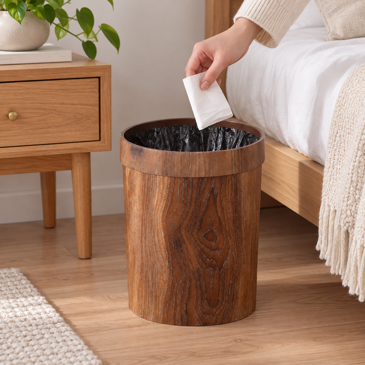 Wooden Trash Can with Lid – Minimalist Bathroom Waste Bin