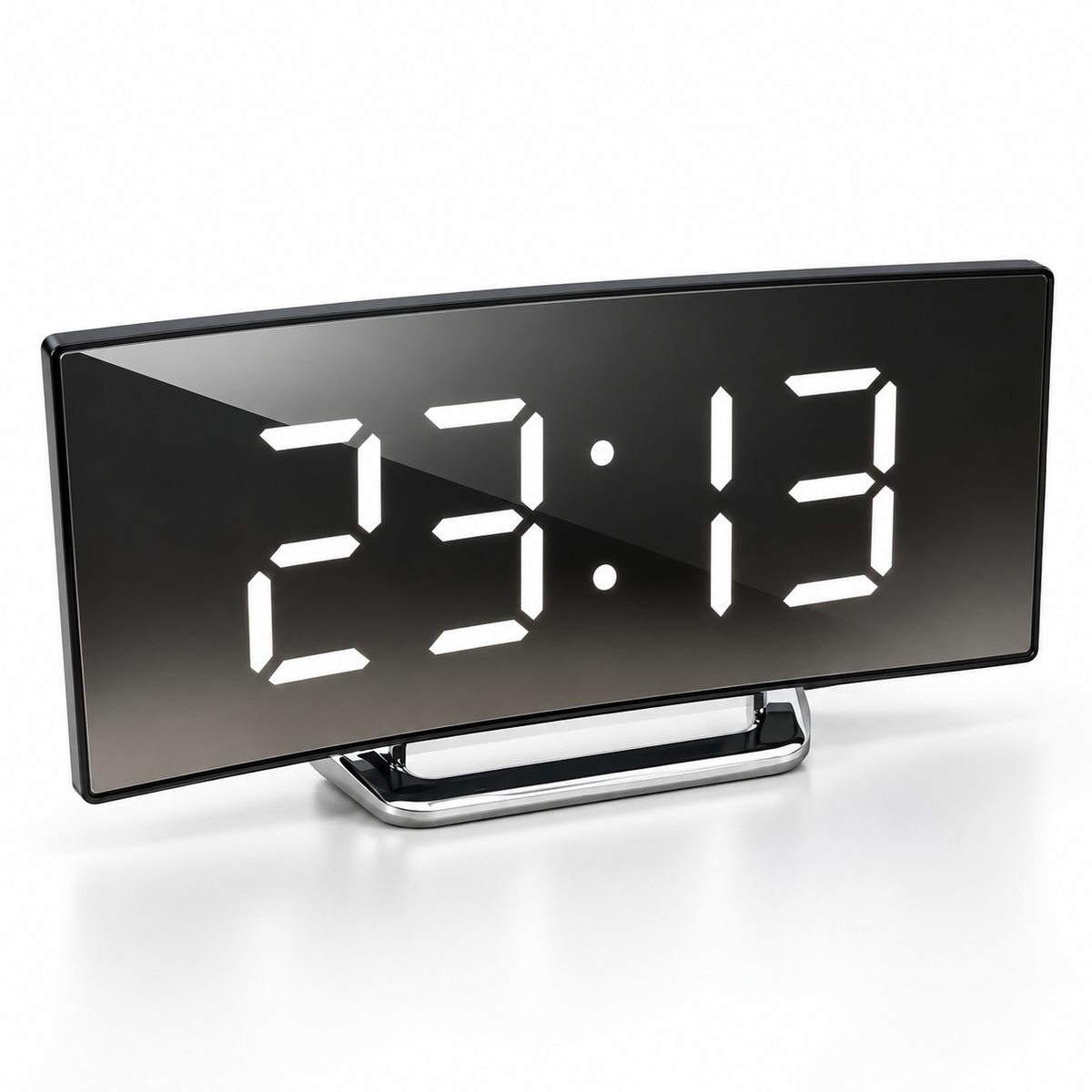 Mirror LED Digital Alarm Clock – Curved Modern Desk Clock