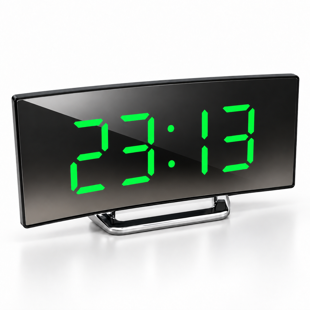 Mirror LED Digital Alarm Clock – Curved Modern Desk Clock