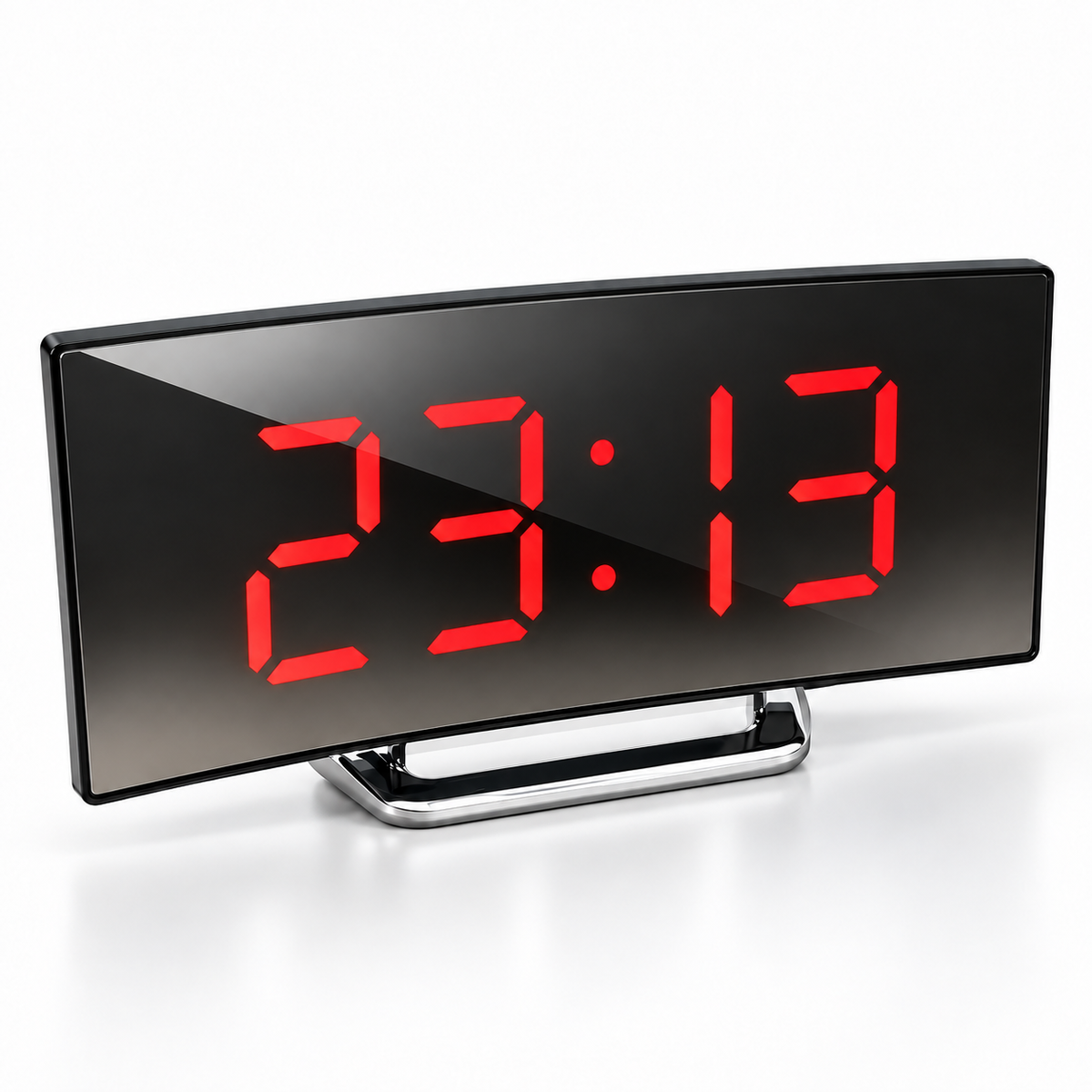 Mirror LED Digital Alarm Clock – Curved Modern Desk Clock