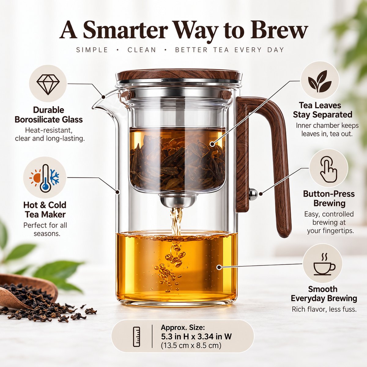 Hot & Cold Tea Maker with Infuser – Borosilicate Pitcher