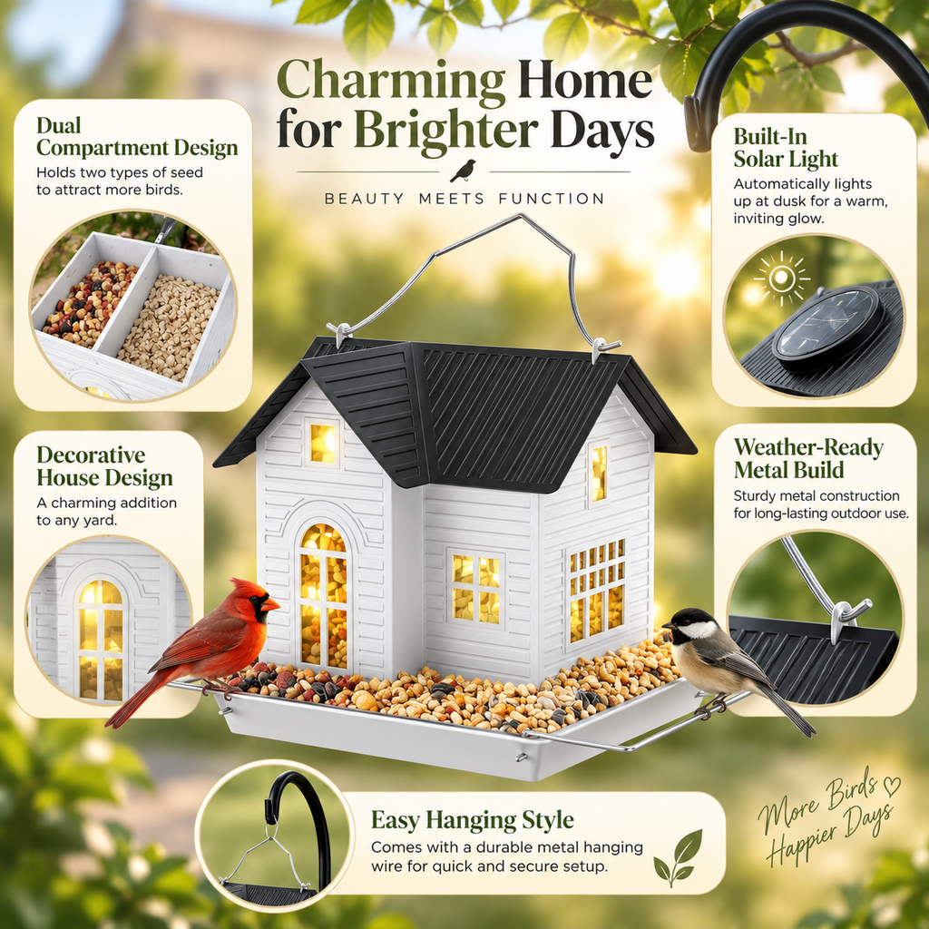 Metal Bird Feeder with Solar Light – Dual Hanging Feeder
