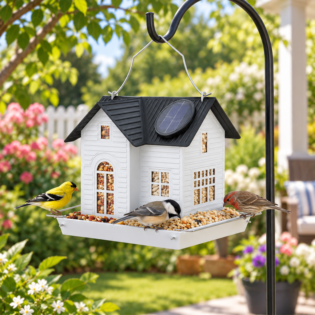 Metal Bird Feeder with Solar Light – Dual Hanging Feeder