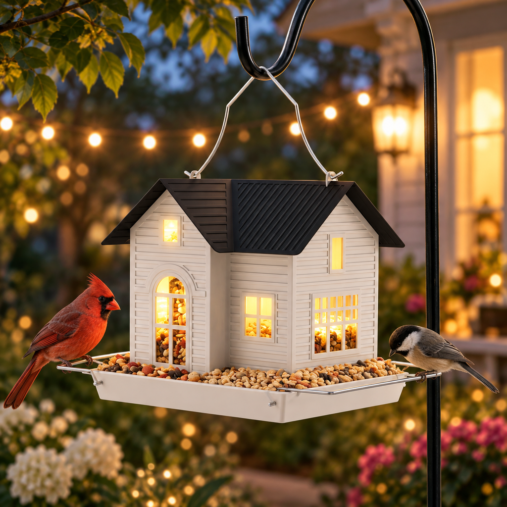 Metal Bird Feeder with Solar Light – Dual Hanging Feeder
