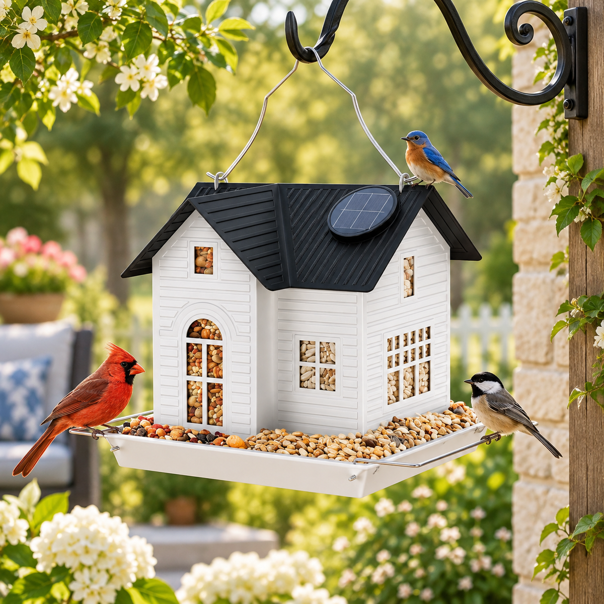 Metal Bird Feeder with Solar Light – Dual Hanging Feeder