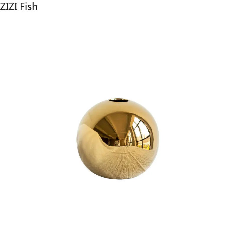 Gilded Sphere Ceramic Vase – Gold Accent Round Decorative Vase