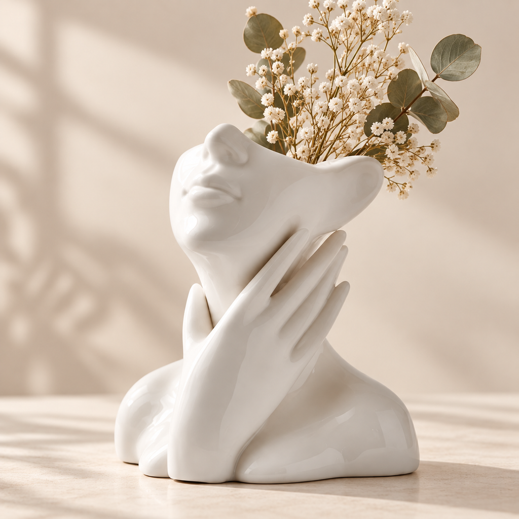 Sculpted Face Vase – Handmade Ceramic Flower Vase Decor