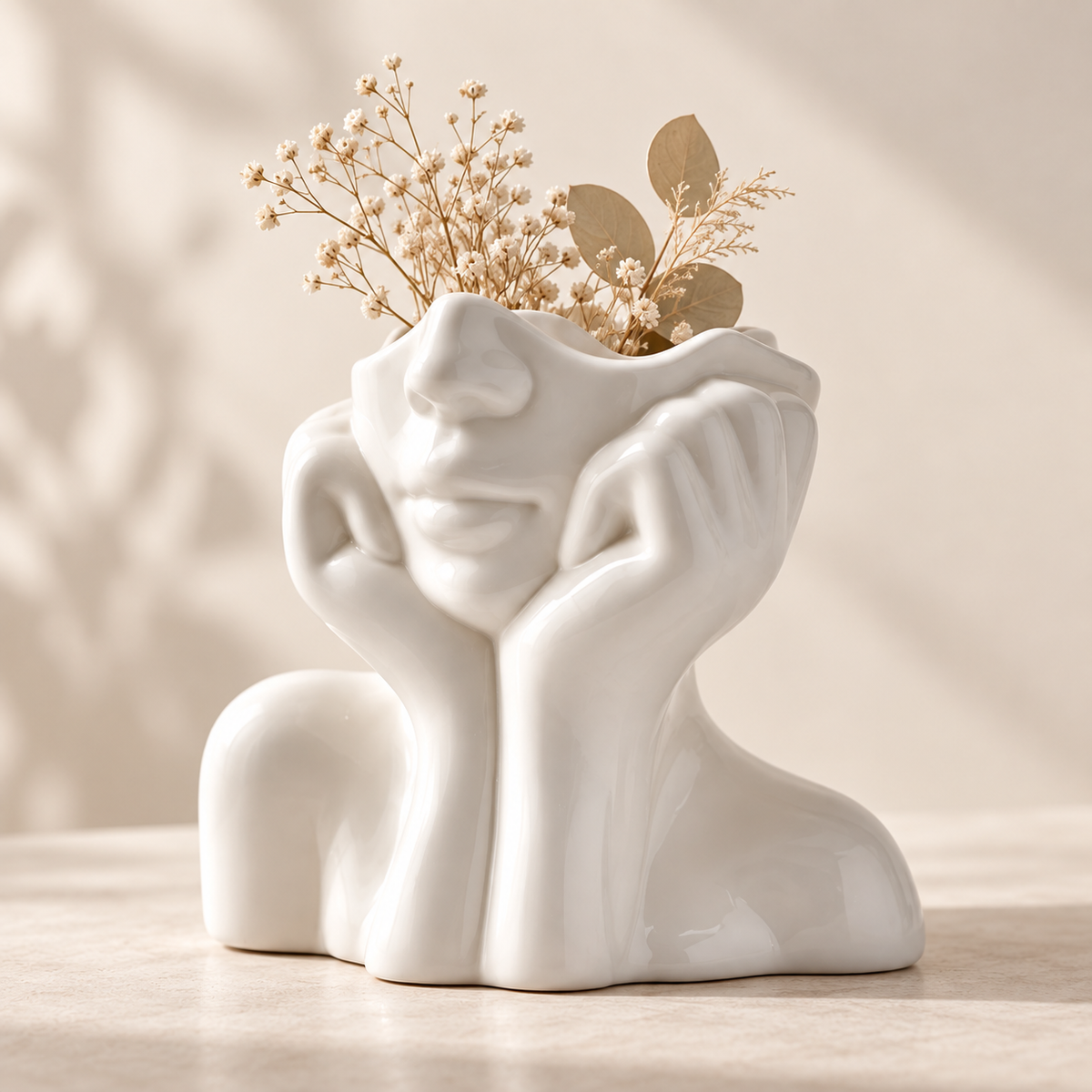 Sculpted Face Vase – Handmade Ceramic Flower Vase Decor