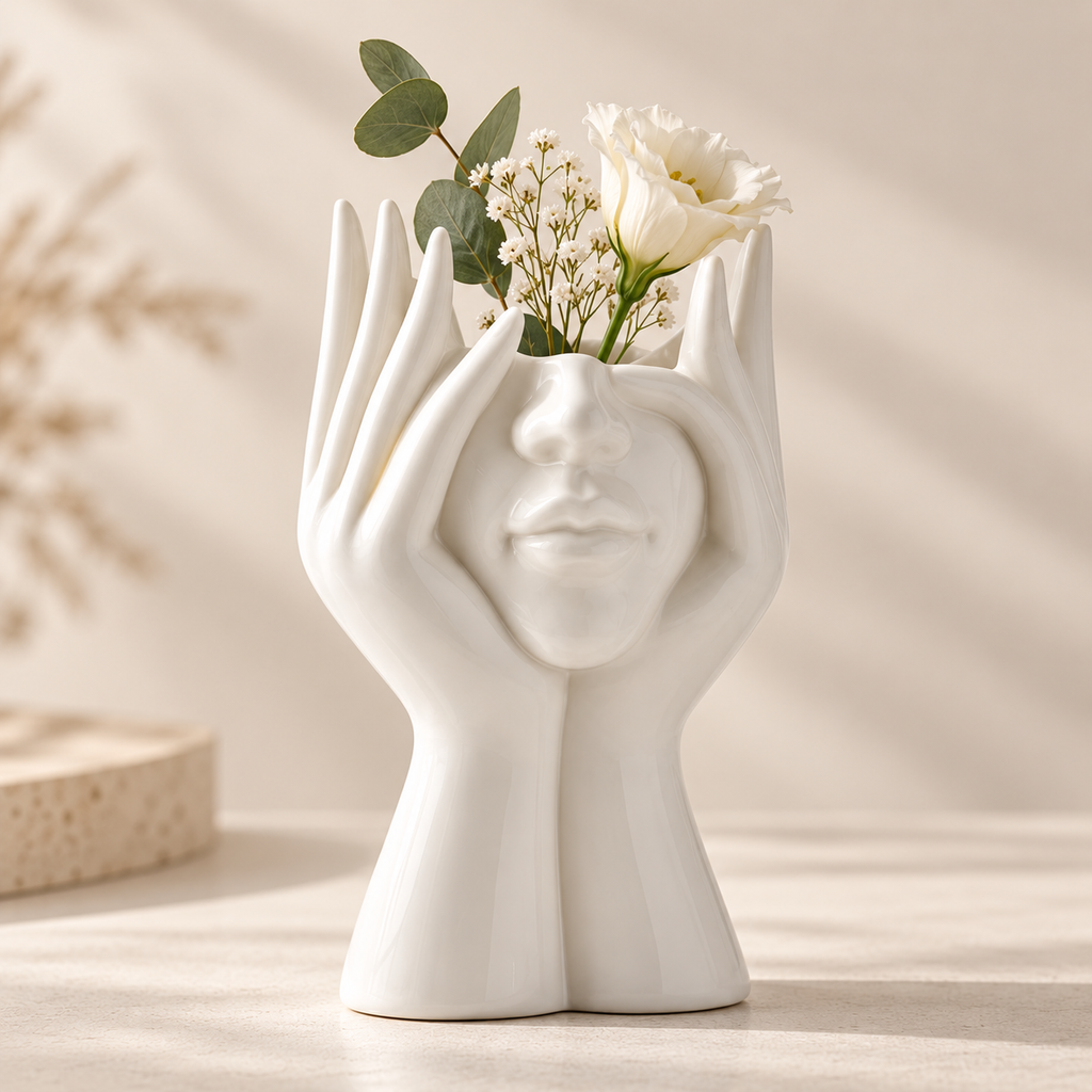 Sculpted Face Vase – Handmade Ceramic Flower Vase Decor