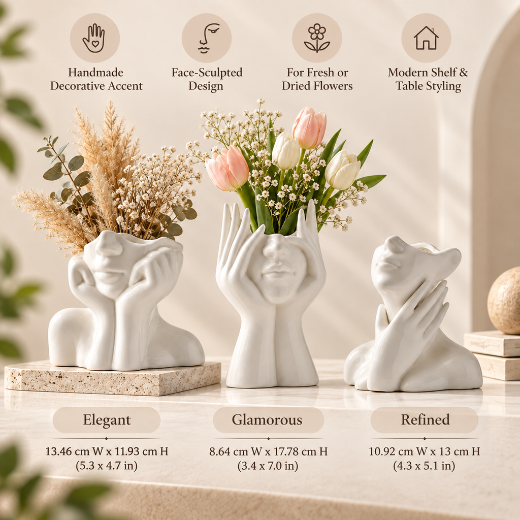 Sculpted Face Vase – Handmade Ceramic Flower Vase Decor