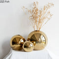 Gilded Sphere Ceramic Vase – Gold Accent Round Decorative Vase