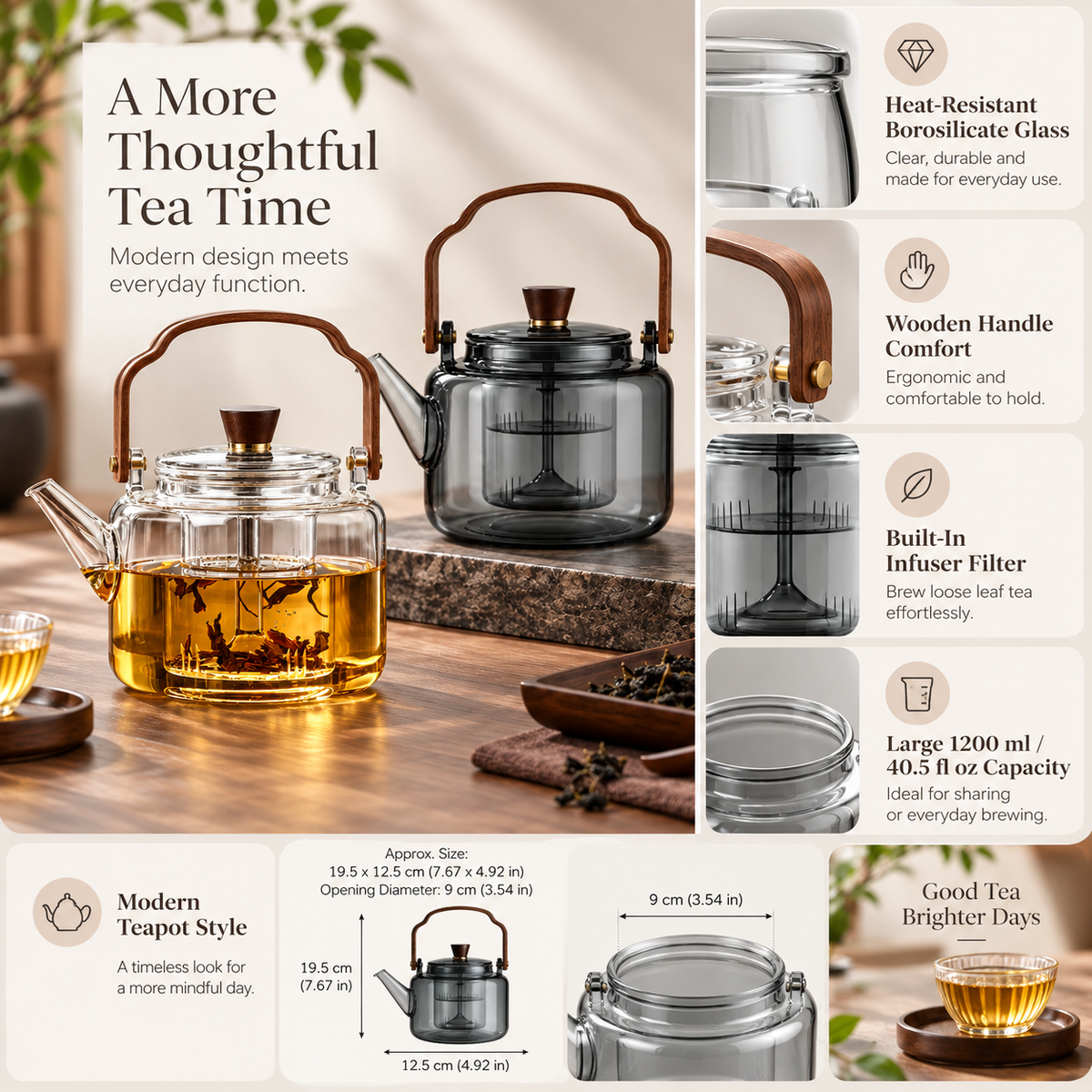 Glass Teapot with Infuser – Borosilicate Loose Leaf Tea Pot