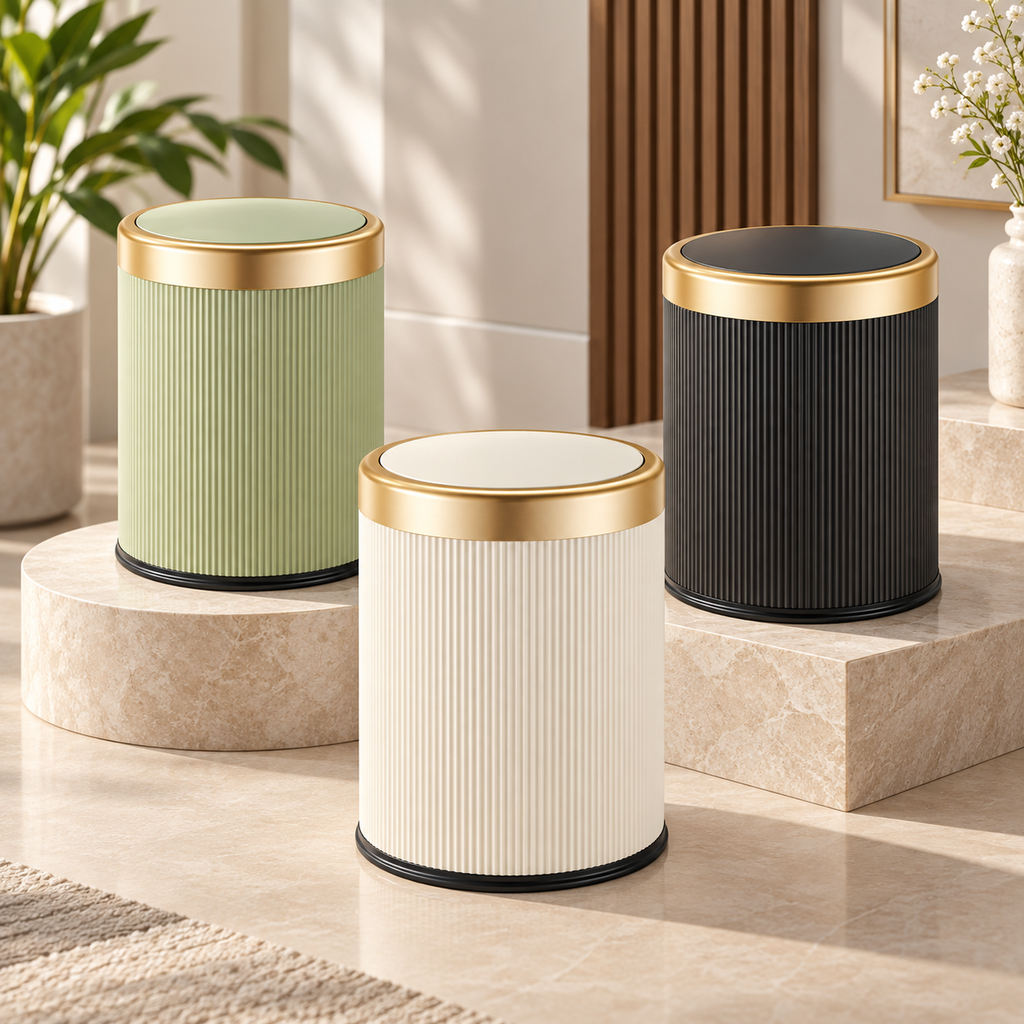Press-Top Trash Can with Lid – Oval Odor-Control Bin