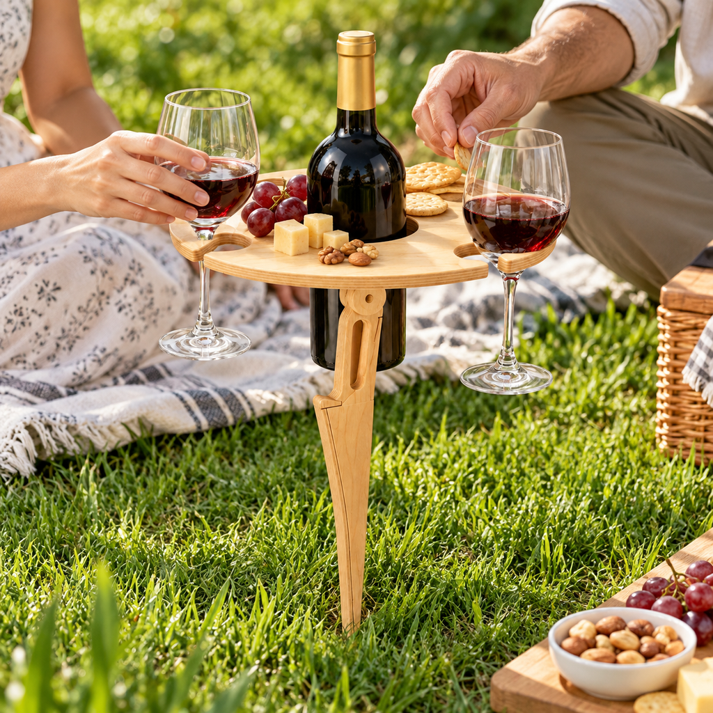 Folding Wine Picnic Table – Portable Wooden Beach Table