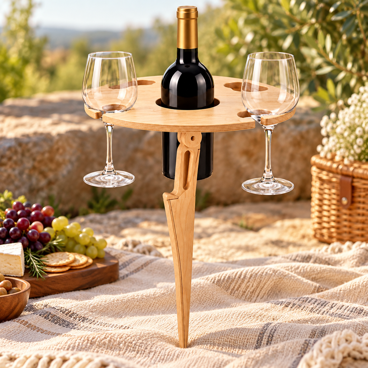 Folding Wine Picnic Table – Portable Wooden Beach Table