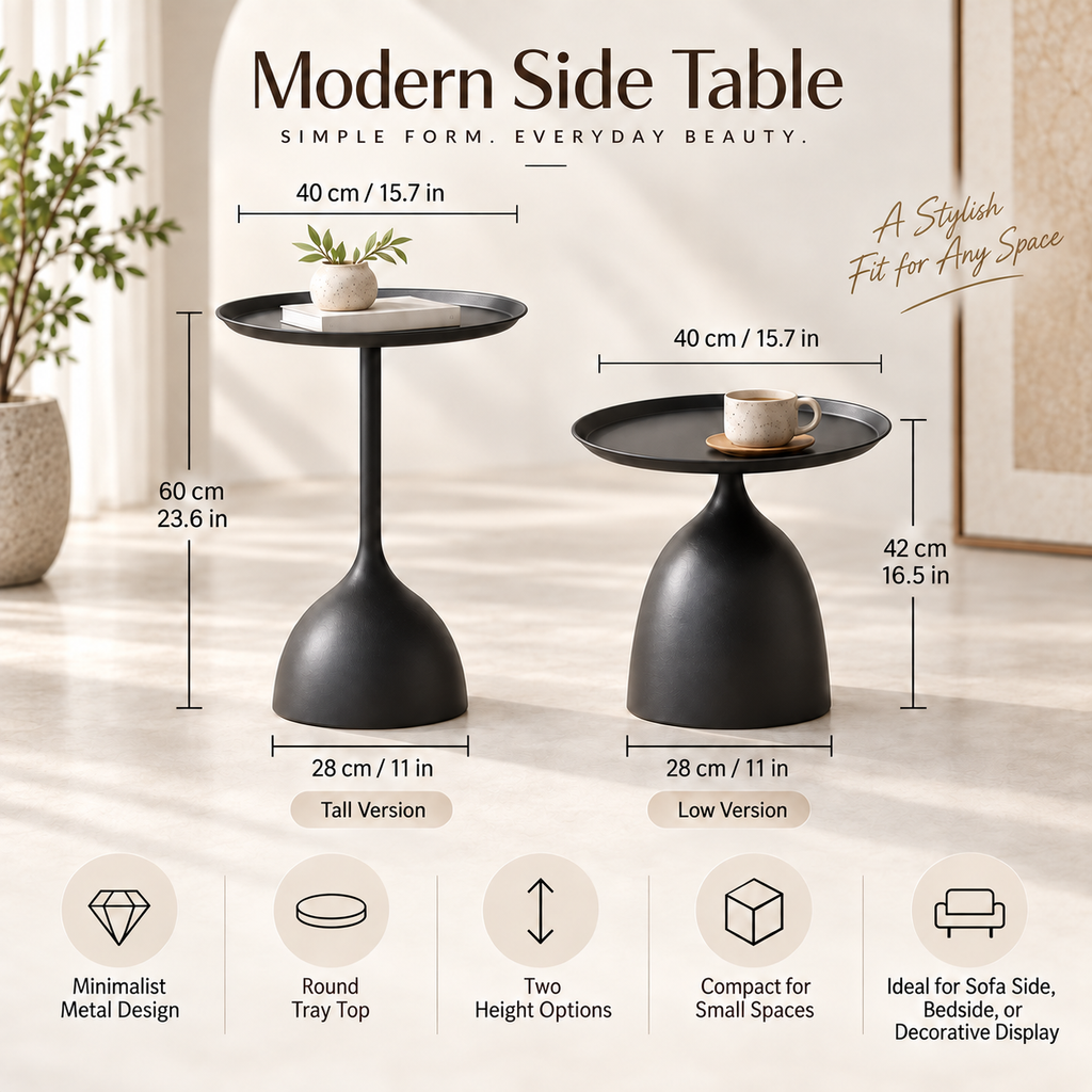 Round Metal Side Table – Pedestal End Table, Scandinavian