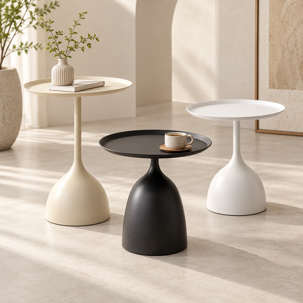 Round Metal Side Table – Pedestal End Table, Scandinavian