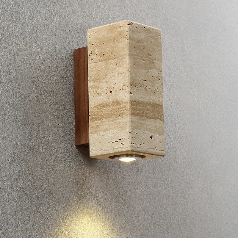 Stone & Walnut Wall Light – Wall Sconce for Bedroom & Hallway