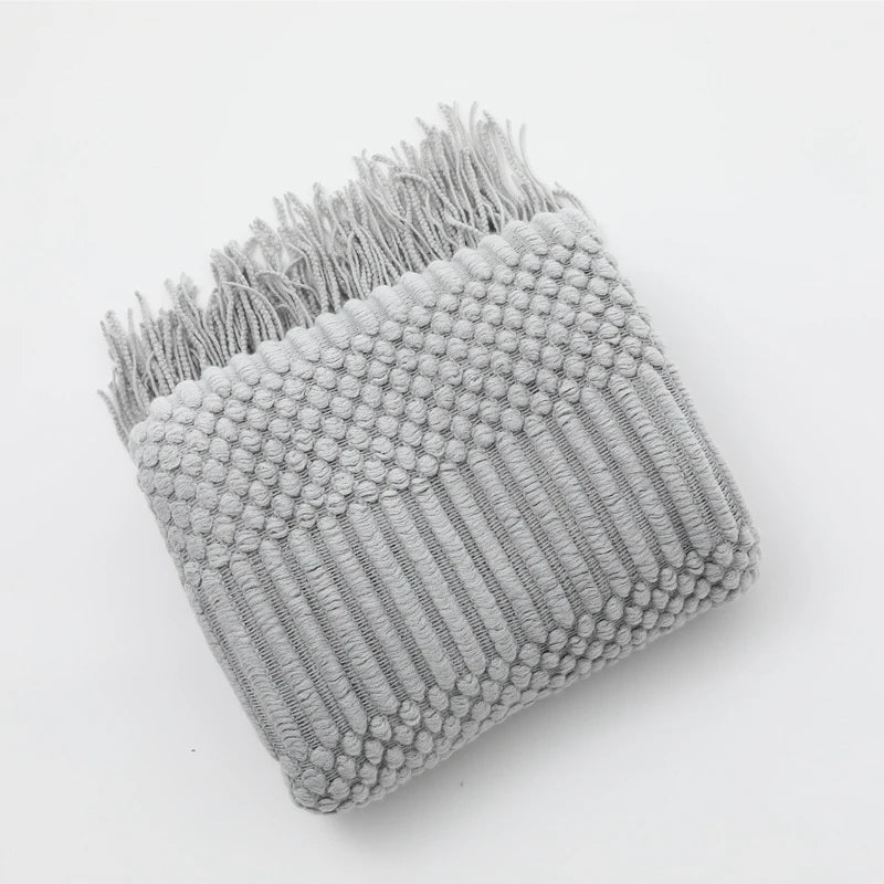 Diamond Knit Tassel Throw Blanket – Textured Throw for Sofa & Bed