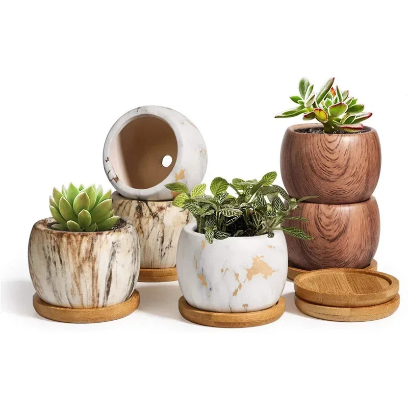 Marbled Ceramic Planter – Round or Rhombus Indoor Plant Pot