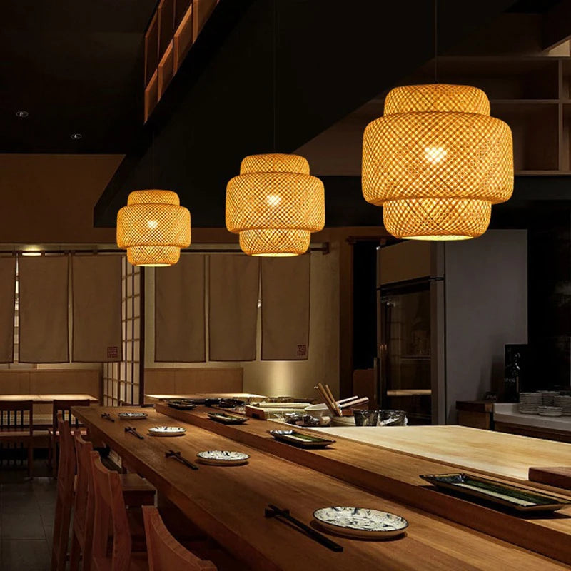 Woven Bamboo Lantern Pendant Light – Handwoven Rattan Ceiling Shade