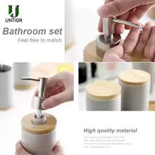 Ceramic Bath Accessory Set – Dispenser Bottles & Cups for Bathroom