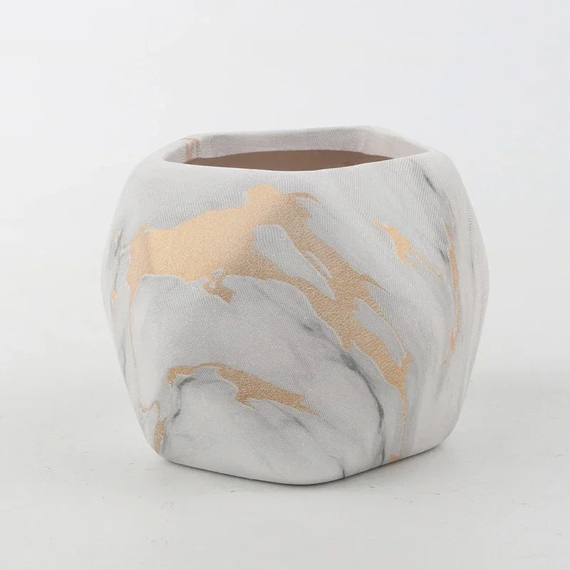 Marbled Ceramic Planter – Round or Rhombus Indoor Plant Pot