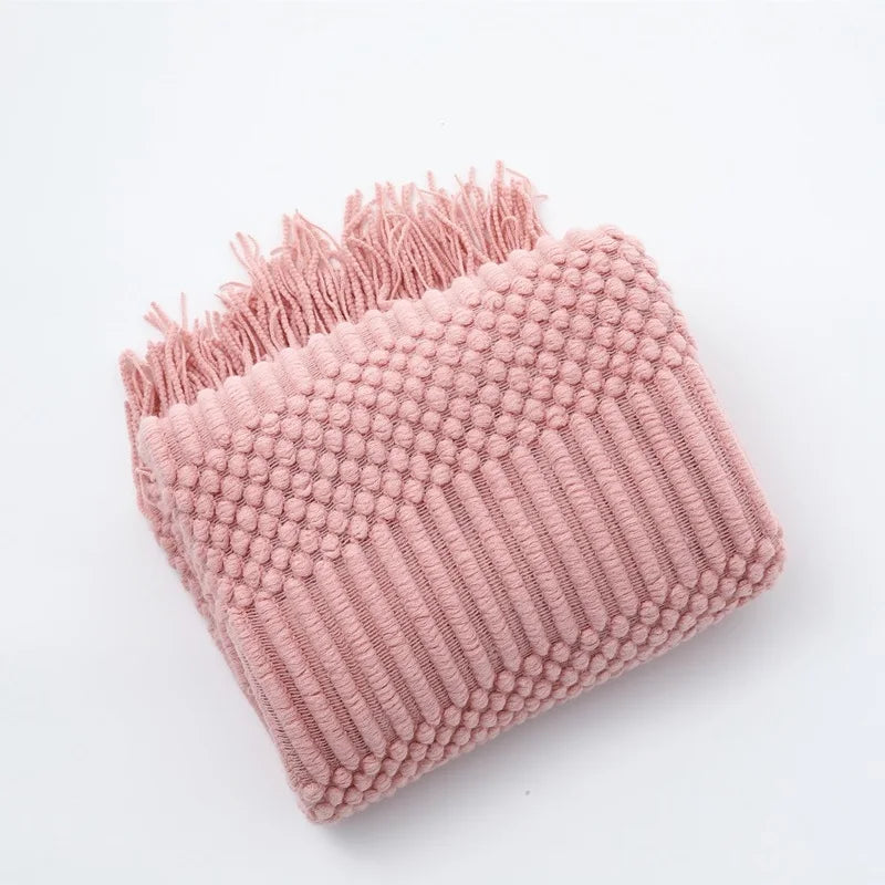 Diamond Knit Tassel Throw Blanket – Textured Throw for Sofa & Bed