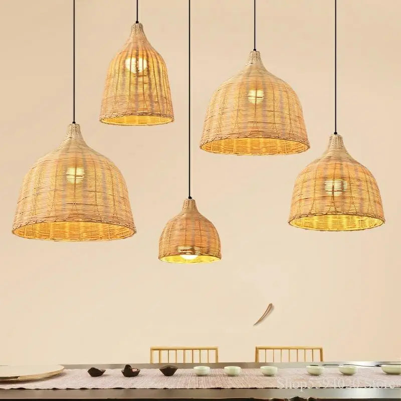 Handwoven Rattan Pendant Light – Boho Wicker Ceiling Light for Dining Room