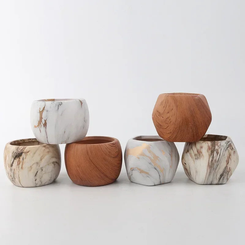 Marbled Ceramic Planter – Round or Rhombus Indoor Plant Pot