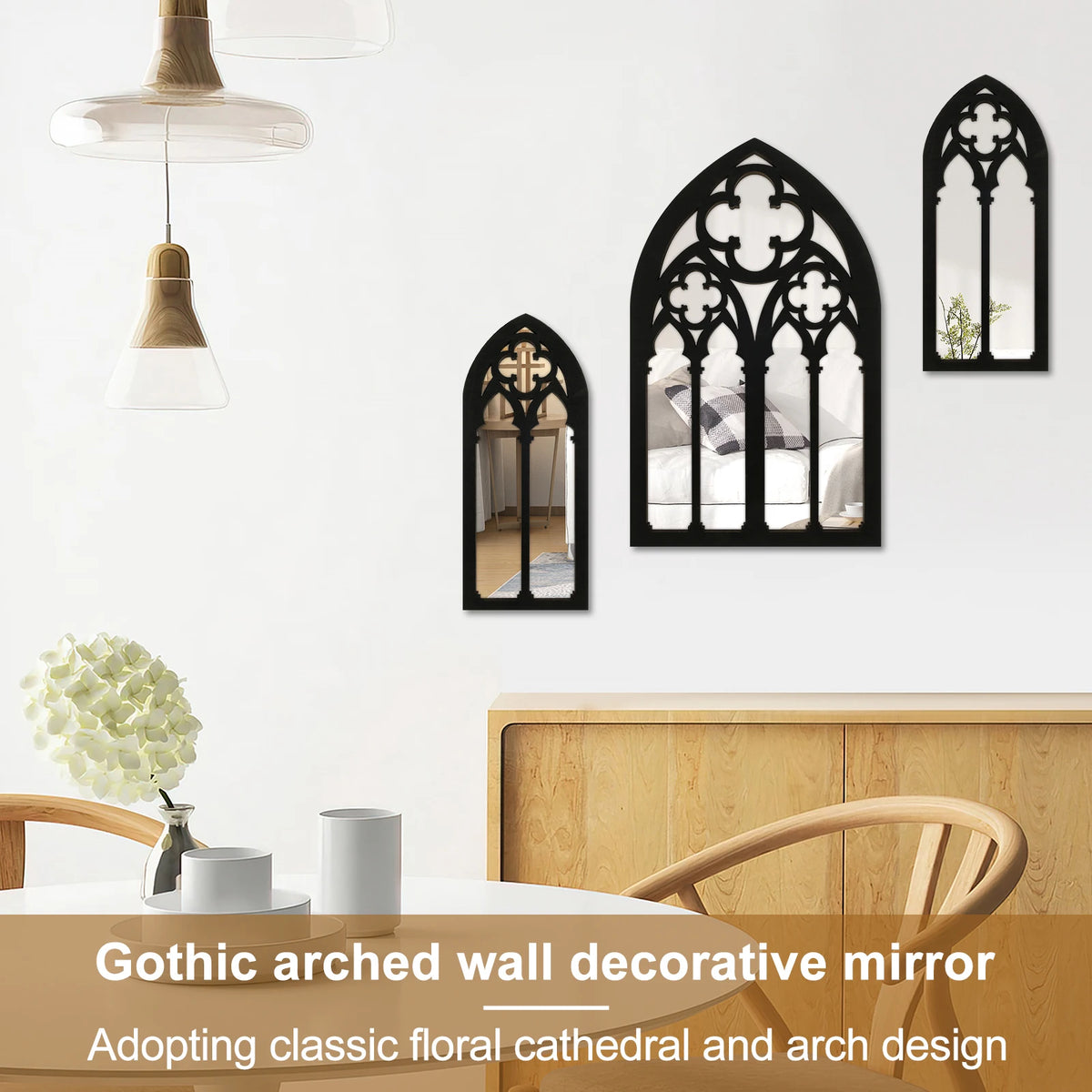 Arched Wall Mirror Set of 3 – Vintage Window Mirrors for Entryway