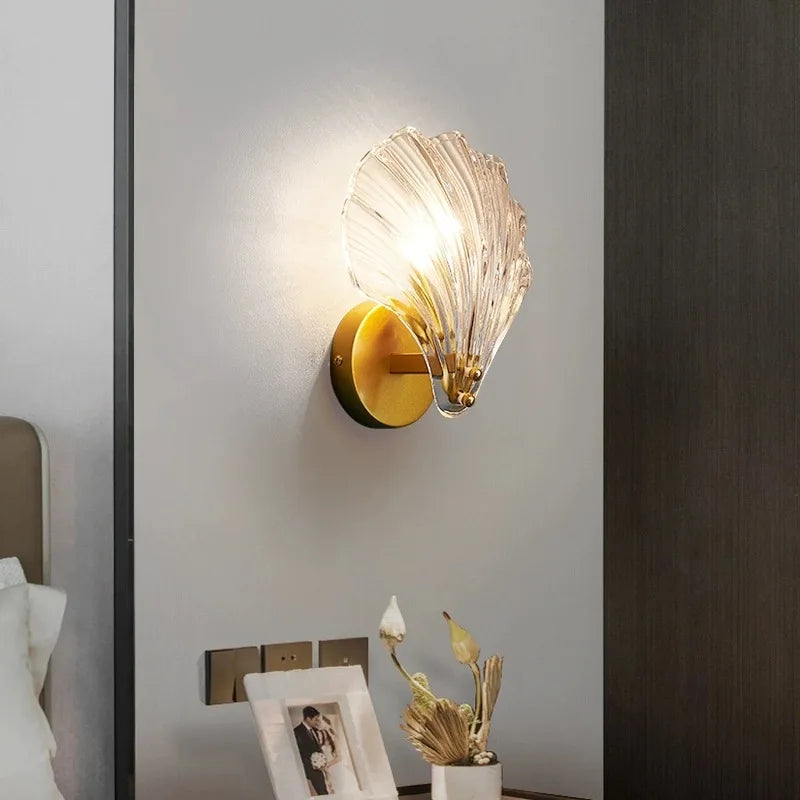 Glass Shell Wall Sconce – Scalloped Bedroom Wall Lamp