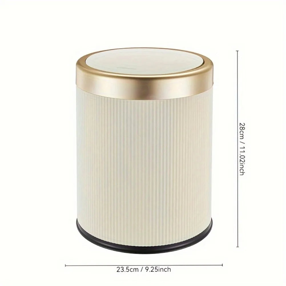Press-Top Trash Can with Lid – Ribbed Round Bin, 12L or 15L