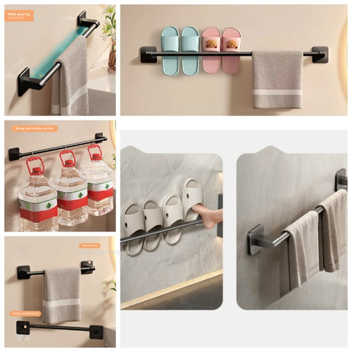 Adhesive Towel Bar – No-Drill Black Bathroom Towel Rack