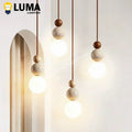 Travertine & Wood Pendant Light – Natural Stone Kitchen Island Light