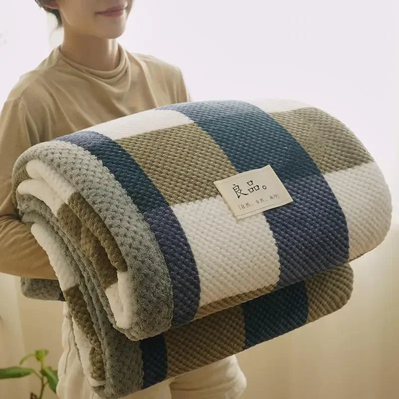 Chunky Chenille Knit Throw Blanket – Soft Checkered Sofa & Bed Throw