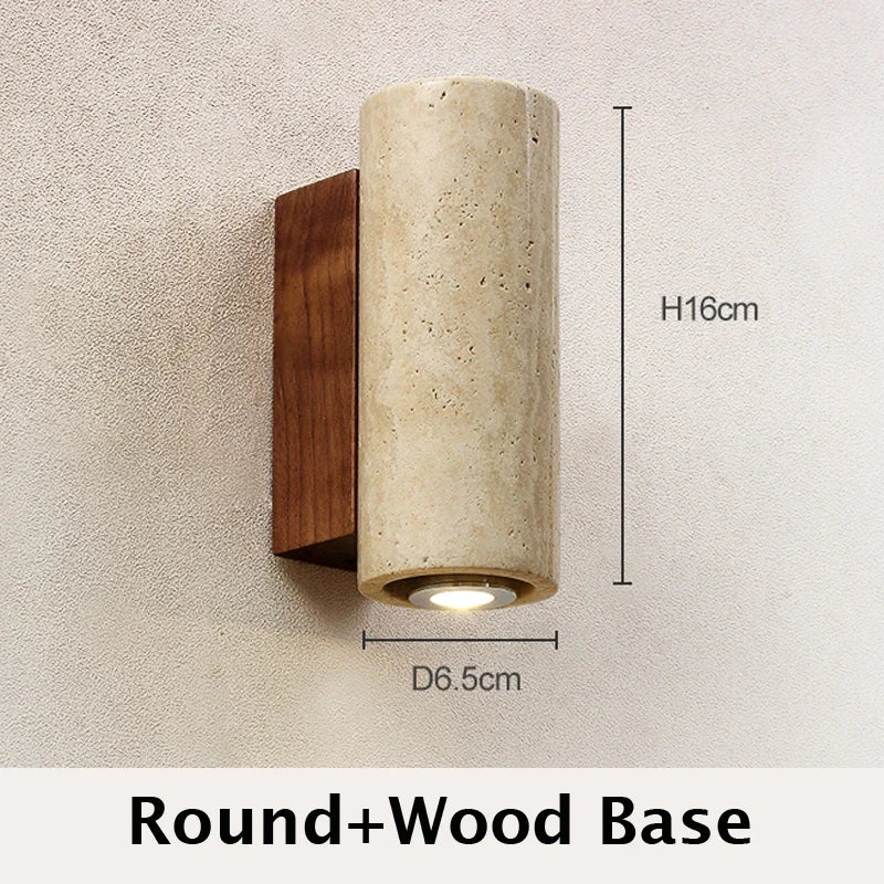Stone & Walnut Wall Light – Wall Sconce for Bedroom & Hallway