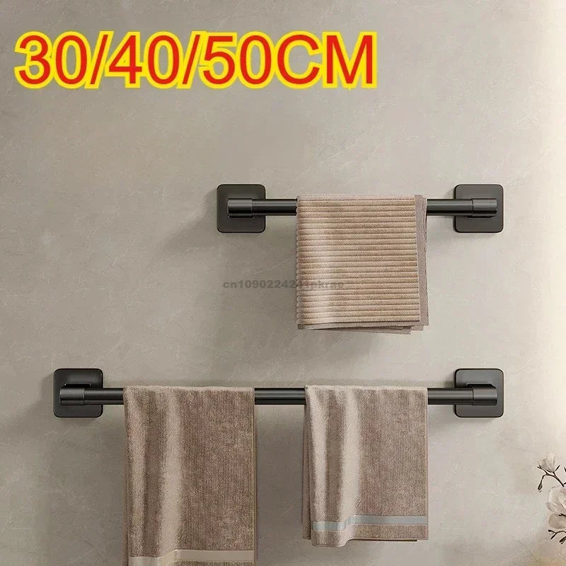 Adhesive Towel Bar – No-Drill Black Bathroom Towel Rack