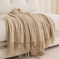 Diamond Knit Tassel Throw Blanket – Textured Throw for Sofa & Bed
