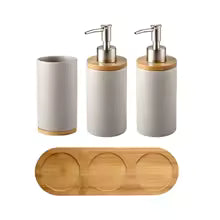 Ceramic Bath Accessory Set – Dispenser Bottles & Cups for Bathroom
