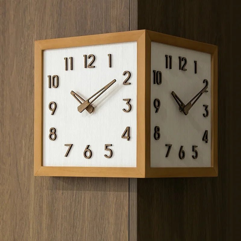 Wooden Corner Wall Clock – Double-Sided Pendulum Clock