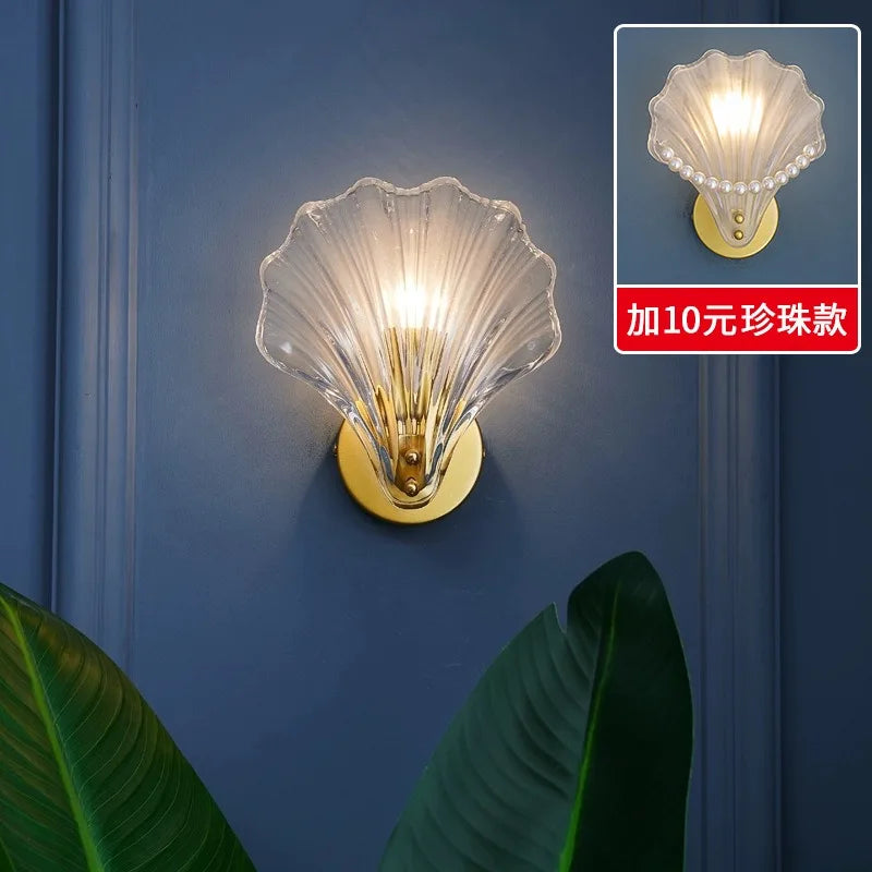 Glass Shell Wall Sconce – Scalloped Bedroom Wall Lamp