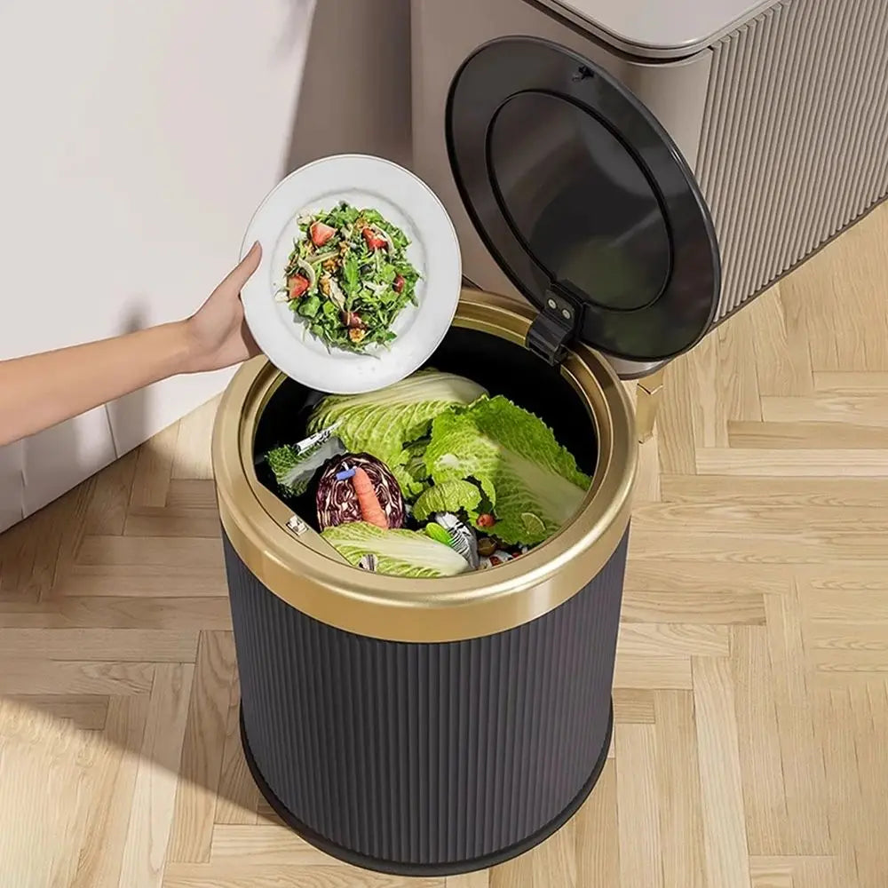 Press-Top Trash Can with Lid – 12L Round Bin