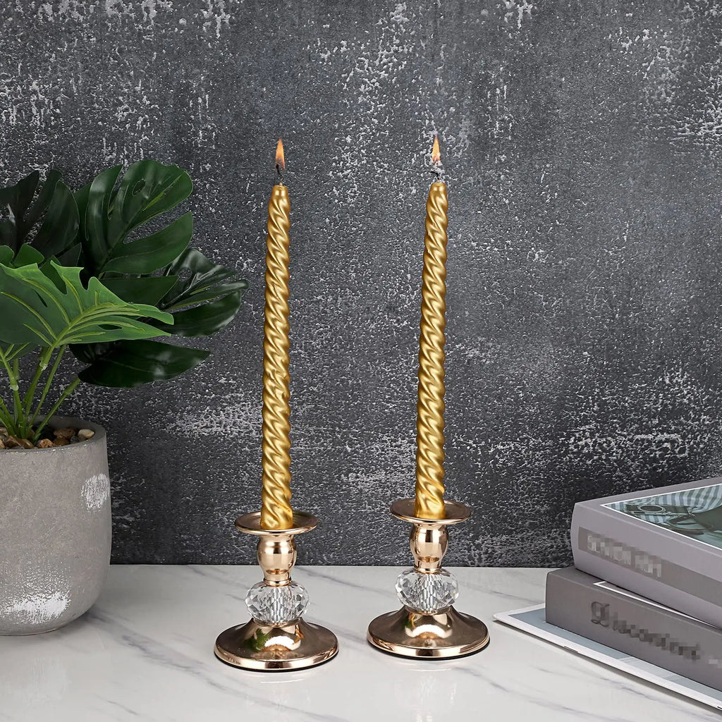 Taper Candle Holders, Set of 2 – Gold or Silver Metal Candlesticks